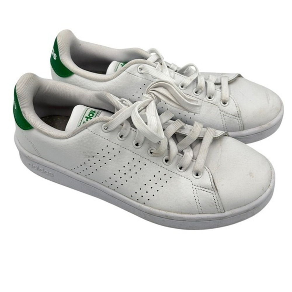 Adidas Advantage Clean QT White Green Stripe Sneakers Women's‎ Size 8.5 Vegan